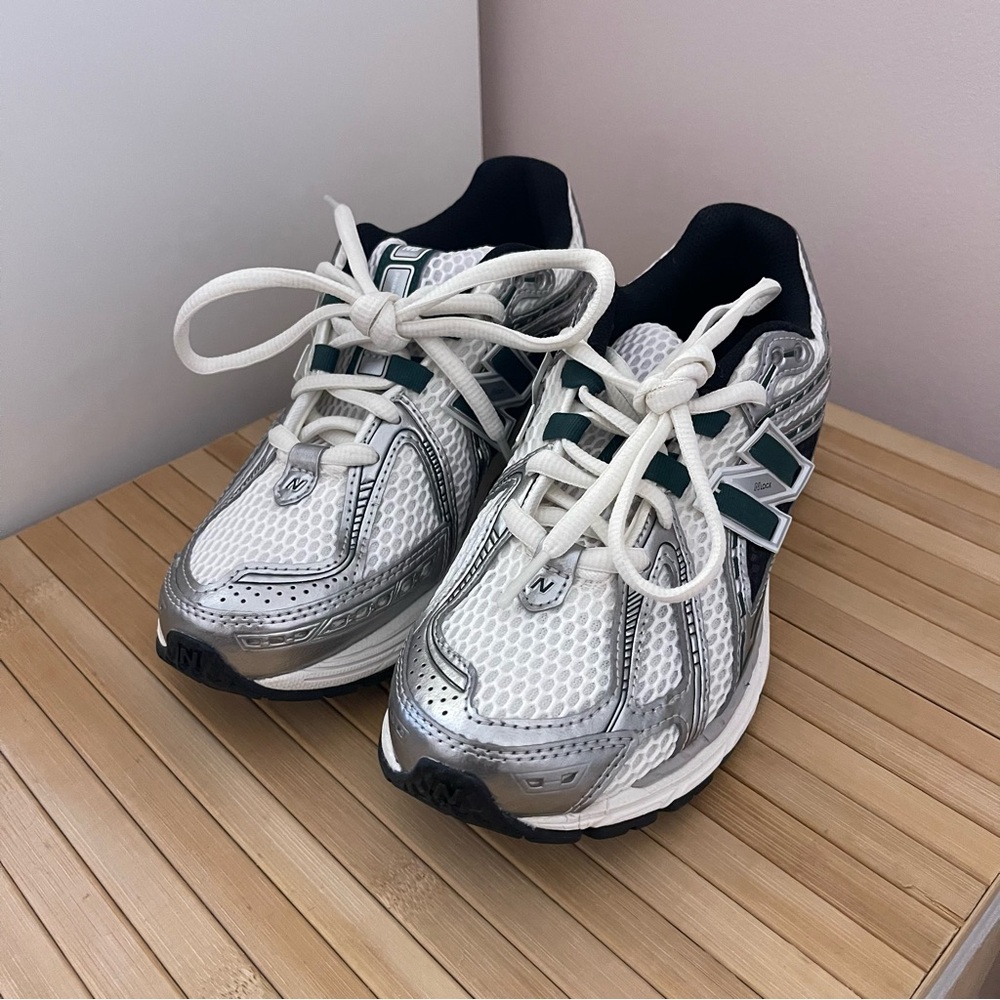 New Balance Silver and White Running Shoes